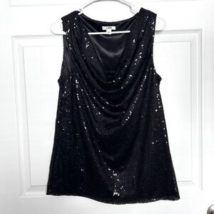 Cato Sequin Women's Sequin Black Top Cowl Neckline Sleeveless Party Y2K Festival